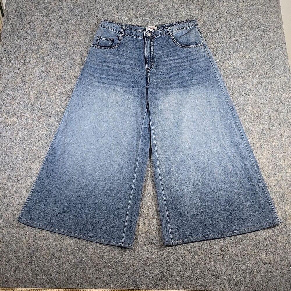 Mazik Women Super Wide Leg Crop Light Jeans Sz L Light Wash Hippie *See Notes*